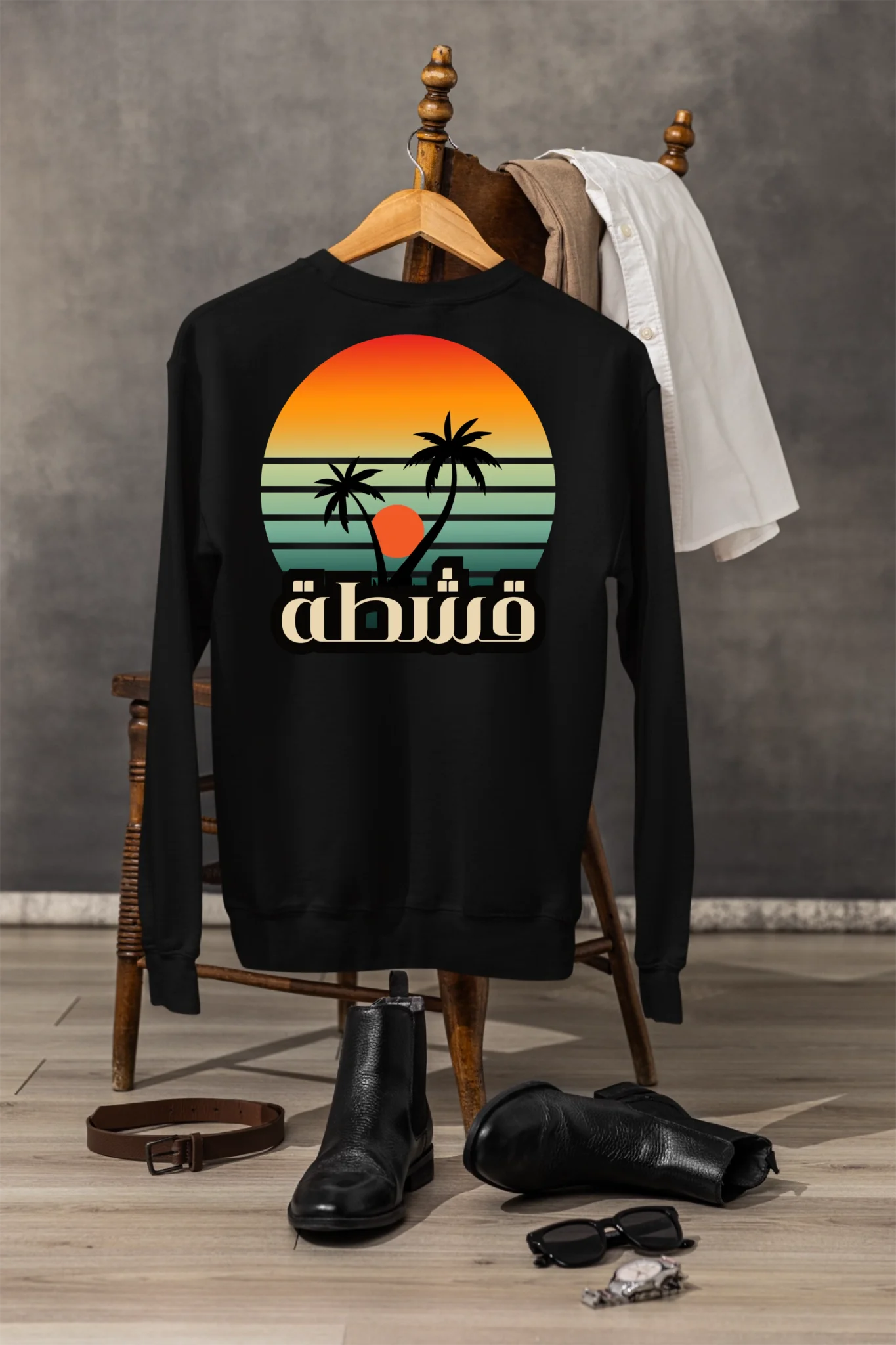 gildan-mockup-of-a-back-view-sweatshirt-hanging-from-a-vintage-chair-m39774