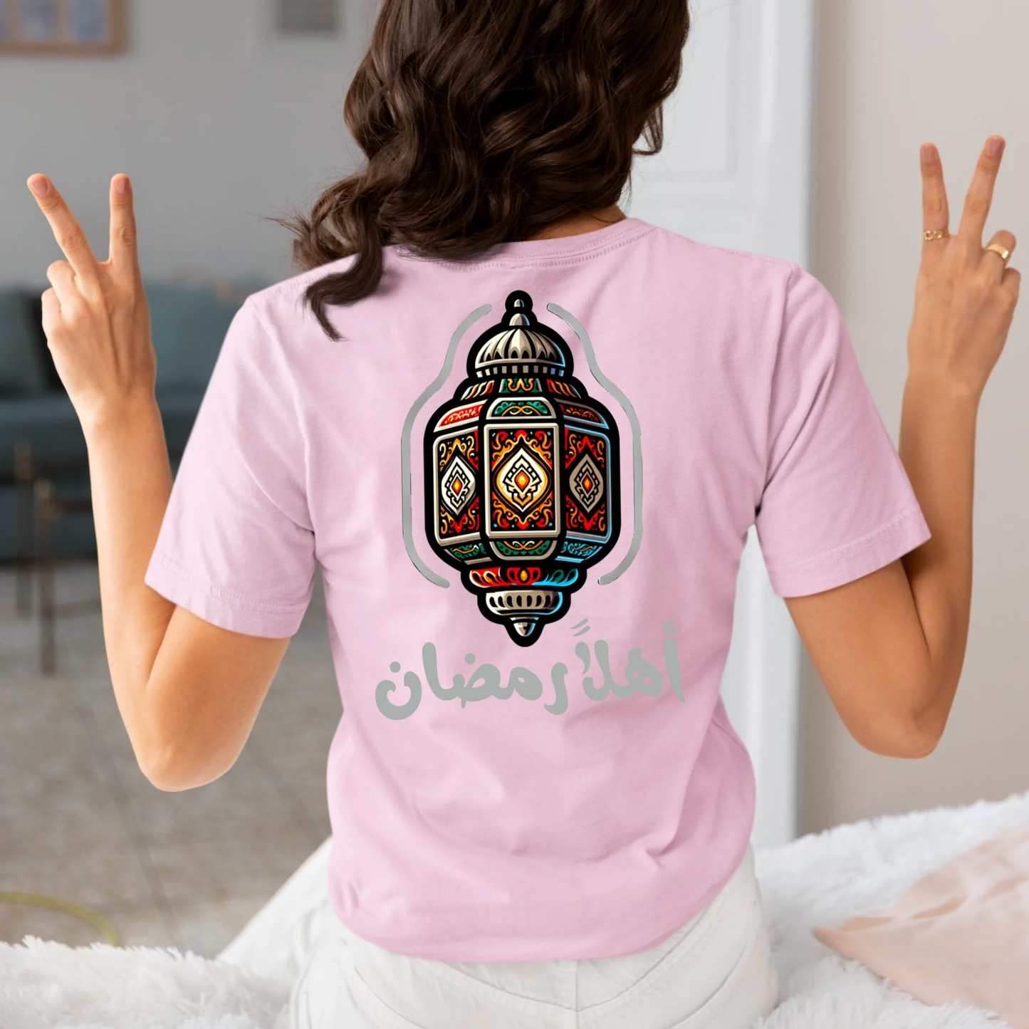 back-view-bella-canvas-t-shirt-mockup-of-a-woman-making-peace-signs-with-her-hands-m37308