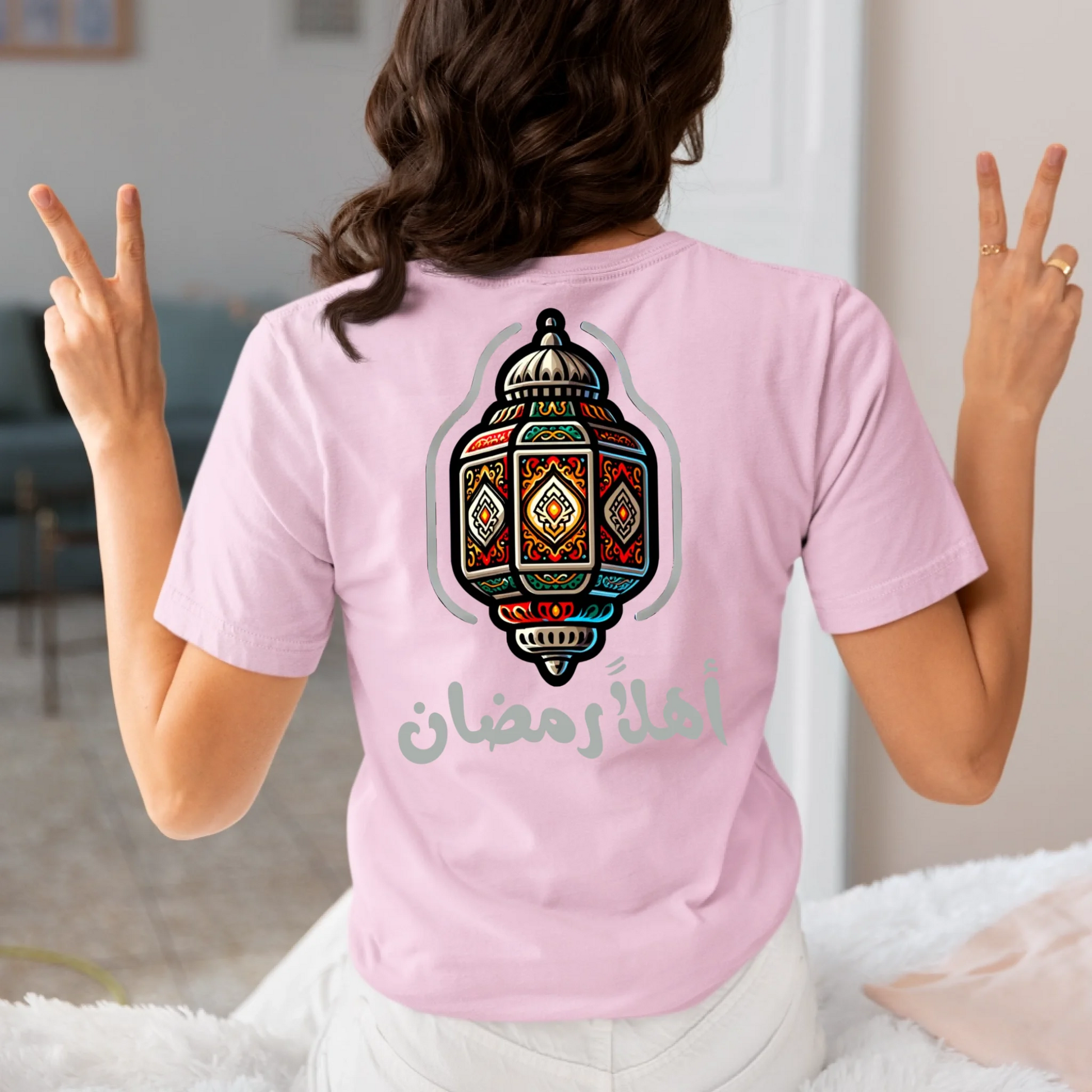 back-view-bella-canvas-t-shirt-mockup-of-a-woman-making-peace-signs-with-her-hands-m37308