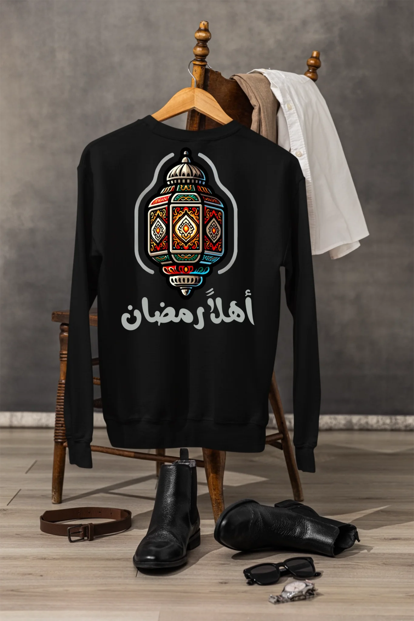 gildan-mockup-of-a-back-view-sweatshirt-hanging-from-a-vintage-chair-m39774