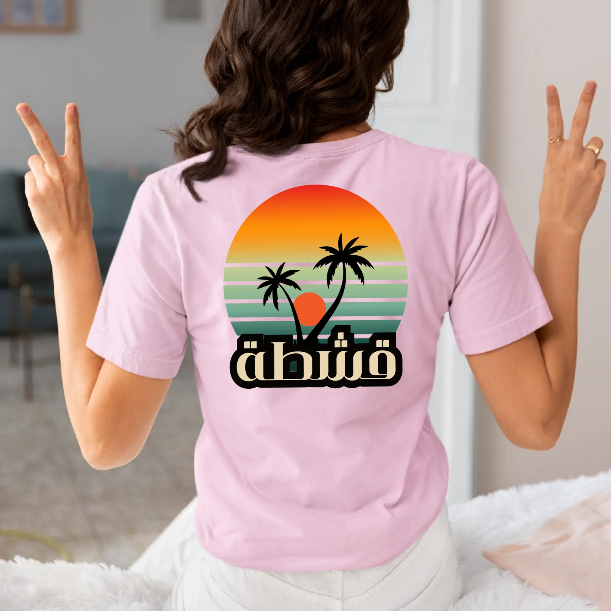 back-view-bella-canvas-t-shirt-mockup-of-a-woman-making-peace-signs-with-her-hands-m37308