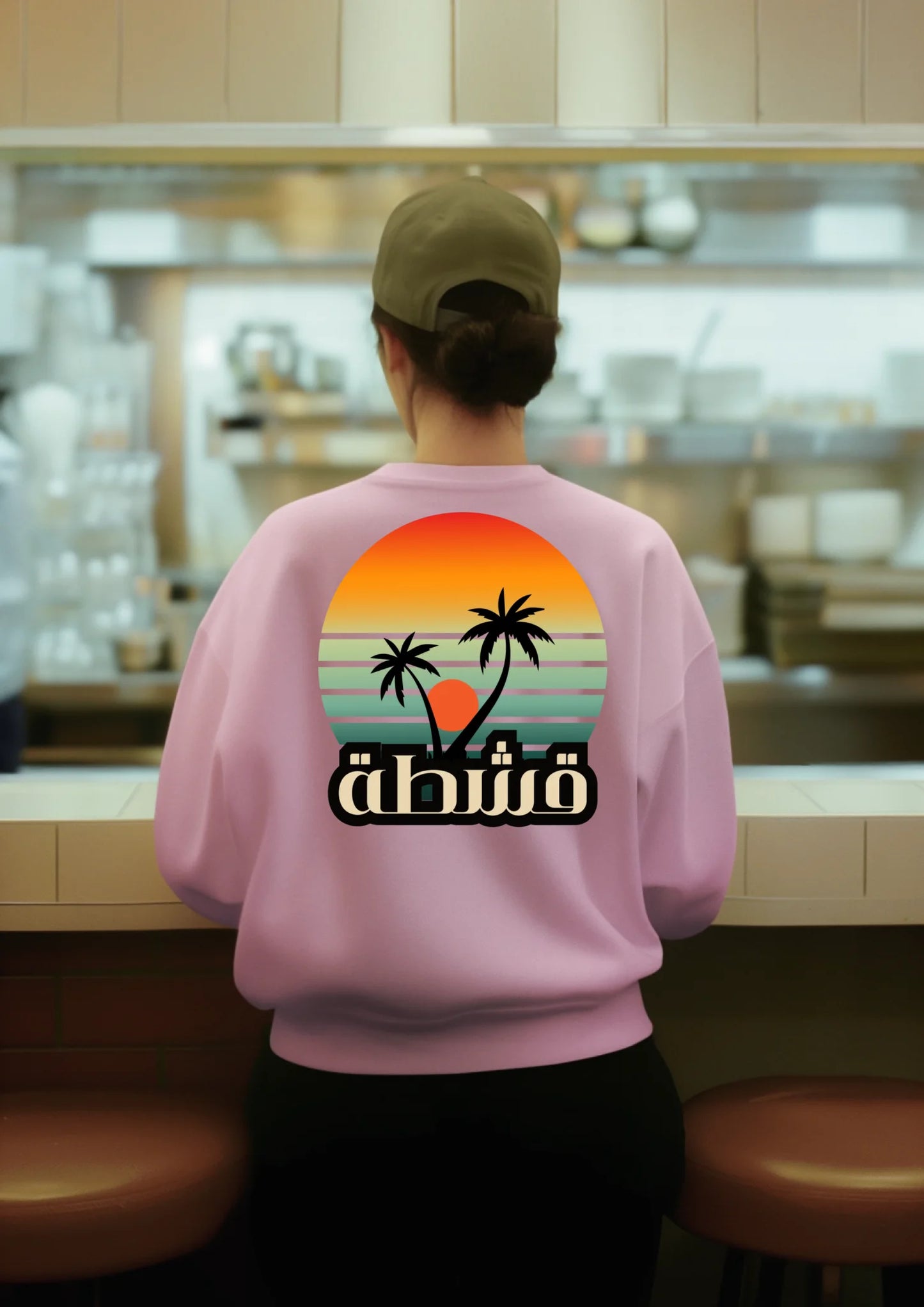 back-view-sweatshirt-mockup-featuring-an-ai-created-woman-waiting-in-a-restaurant-m51325