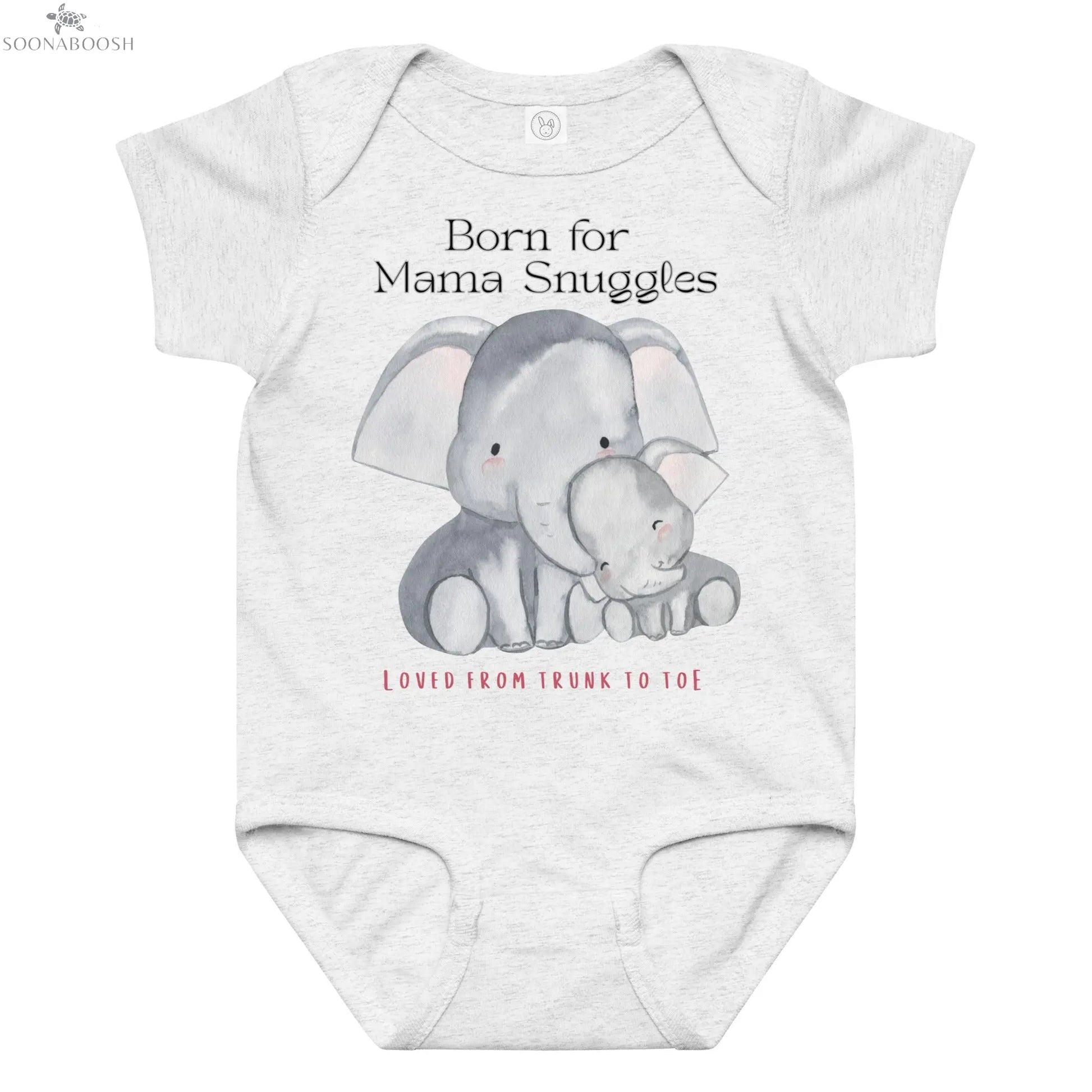 Born for Mama Snuggles Baby Onesie – Elephant Design SOONABOOSH