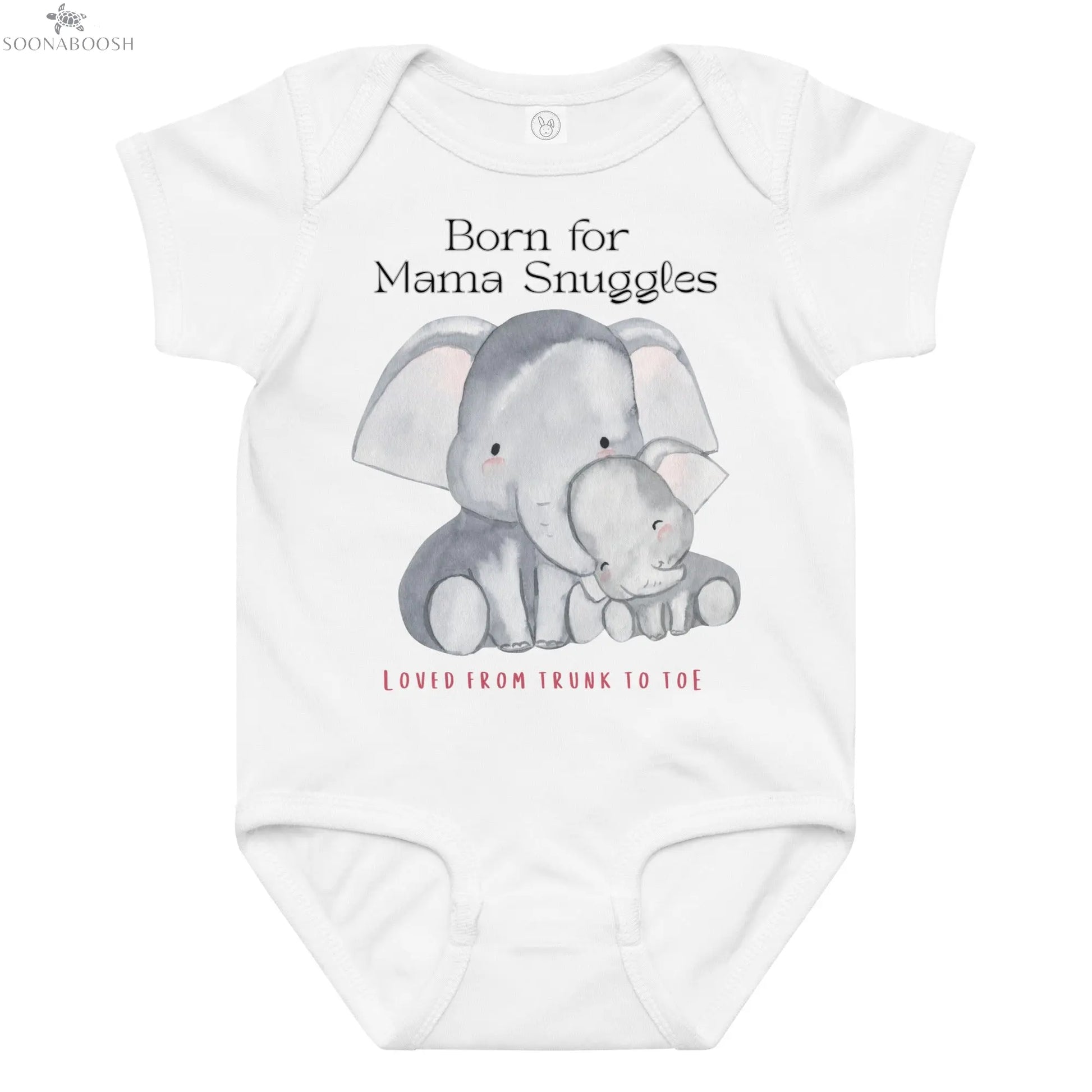 Born for Mama Snuggles Baby Onesie – Elephant Design SOONABOOSH