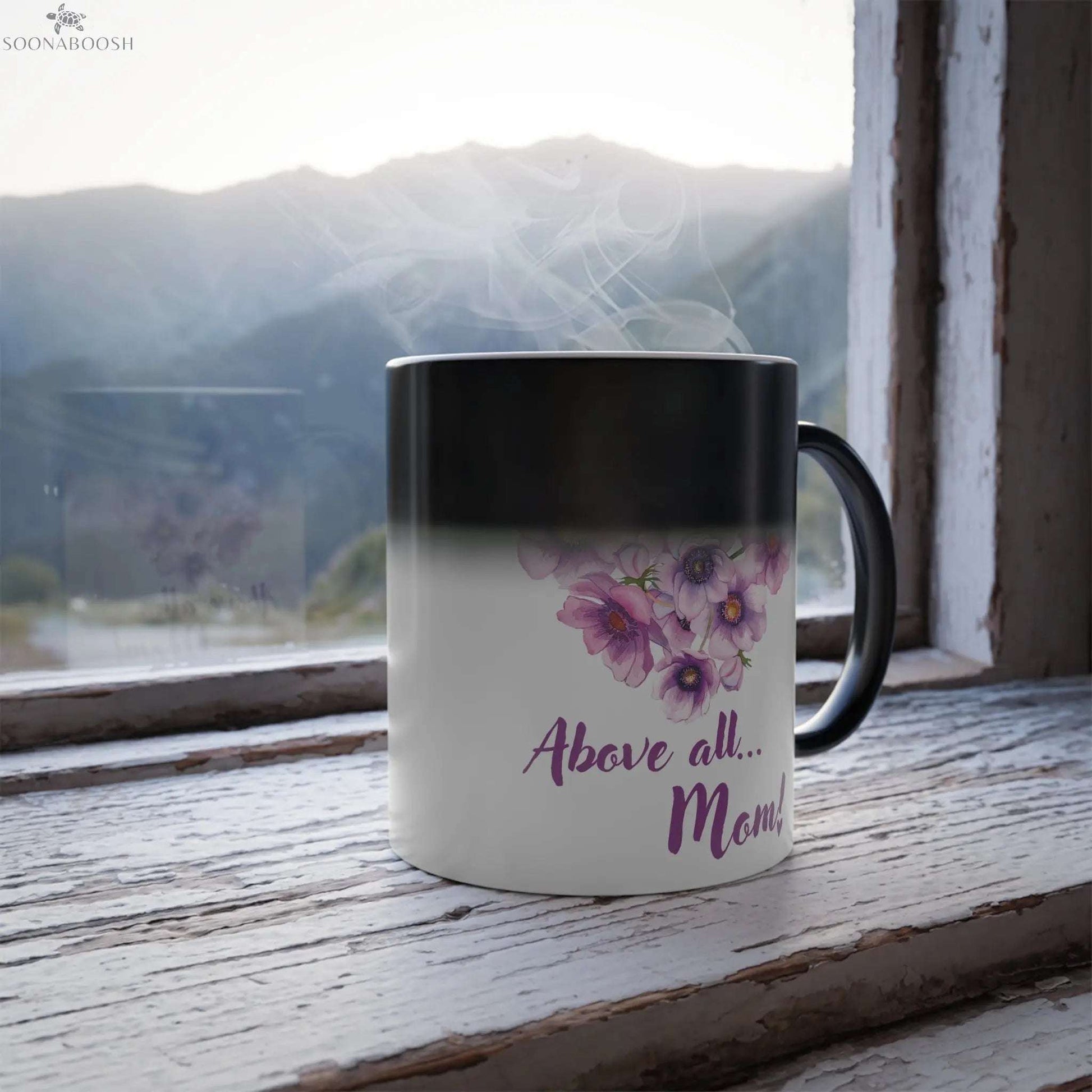 Color Changing Mug | “Above All...Mom” with Purple Heart Design Printify