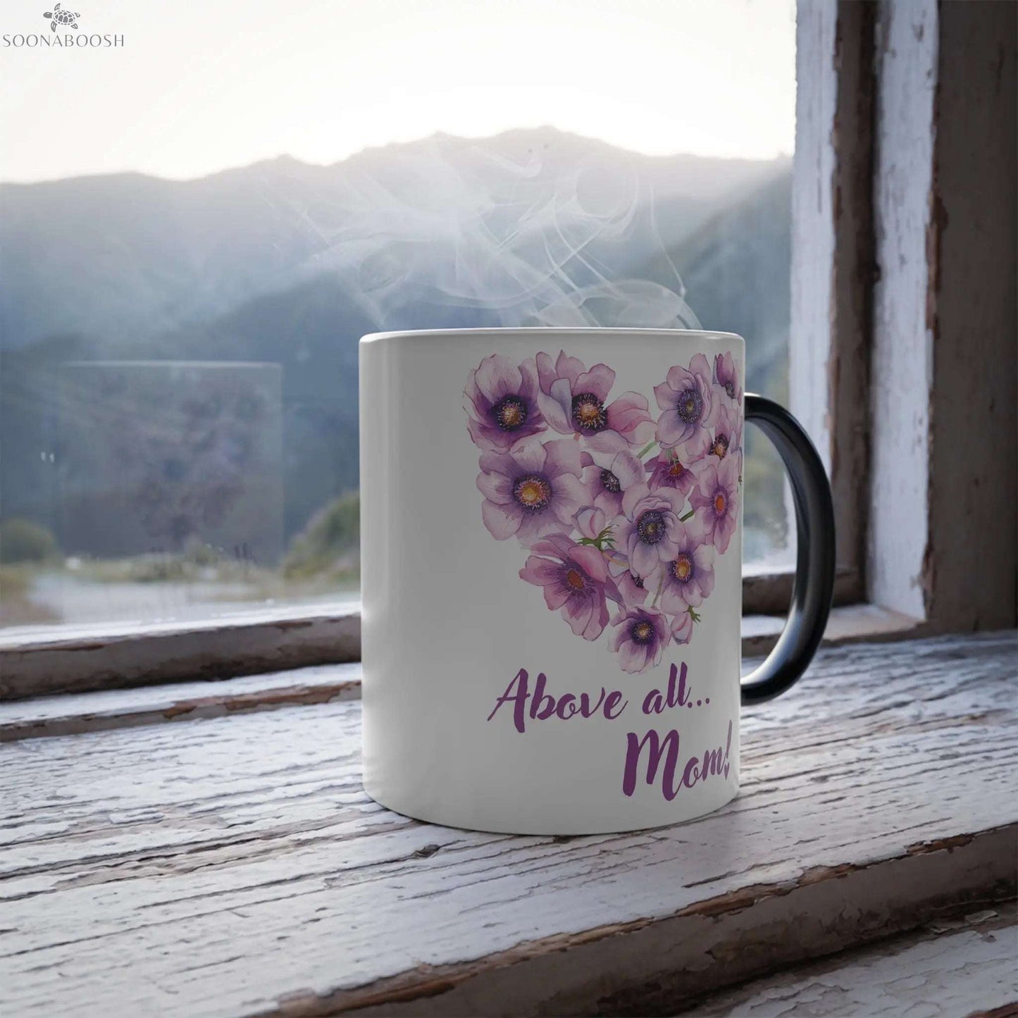 Color Changing Mug | “Above All...Mom” with Purple Heart Design Printify