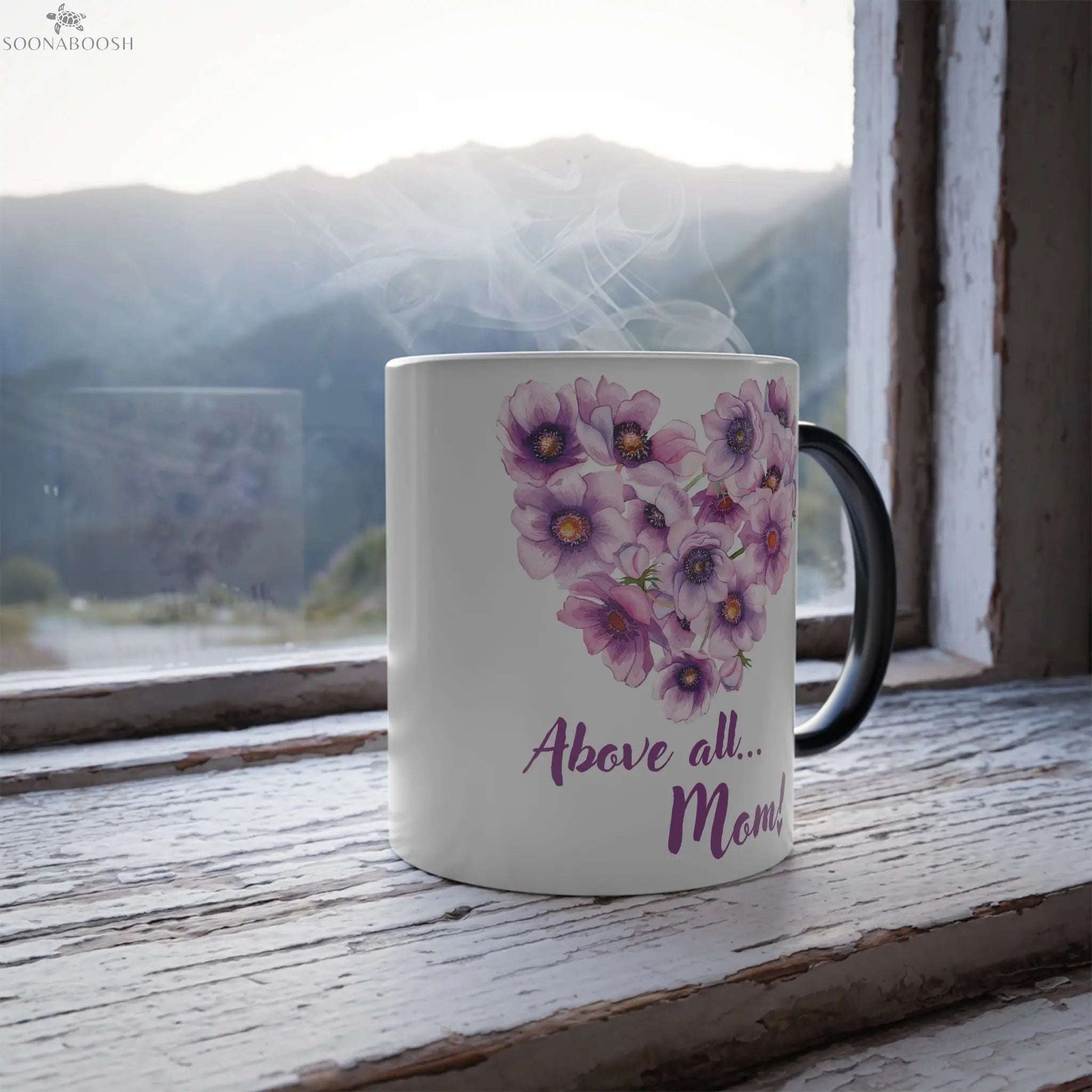 Color Changing Mug | “Above All...Mom” with Purple Heart Design Printify