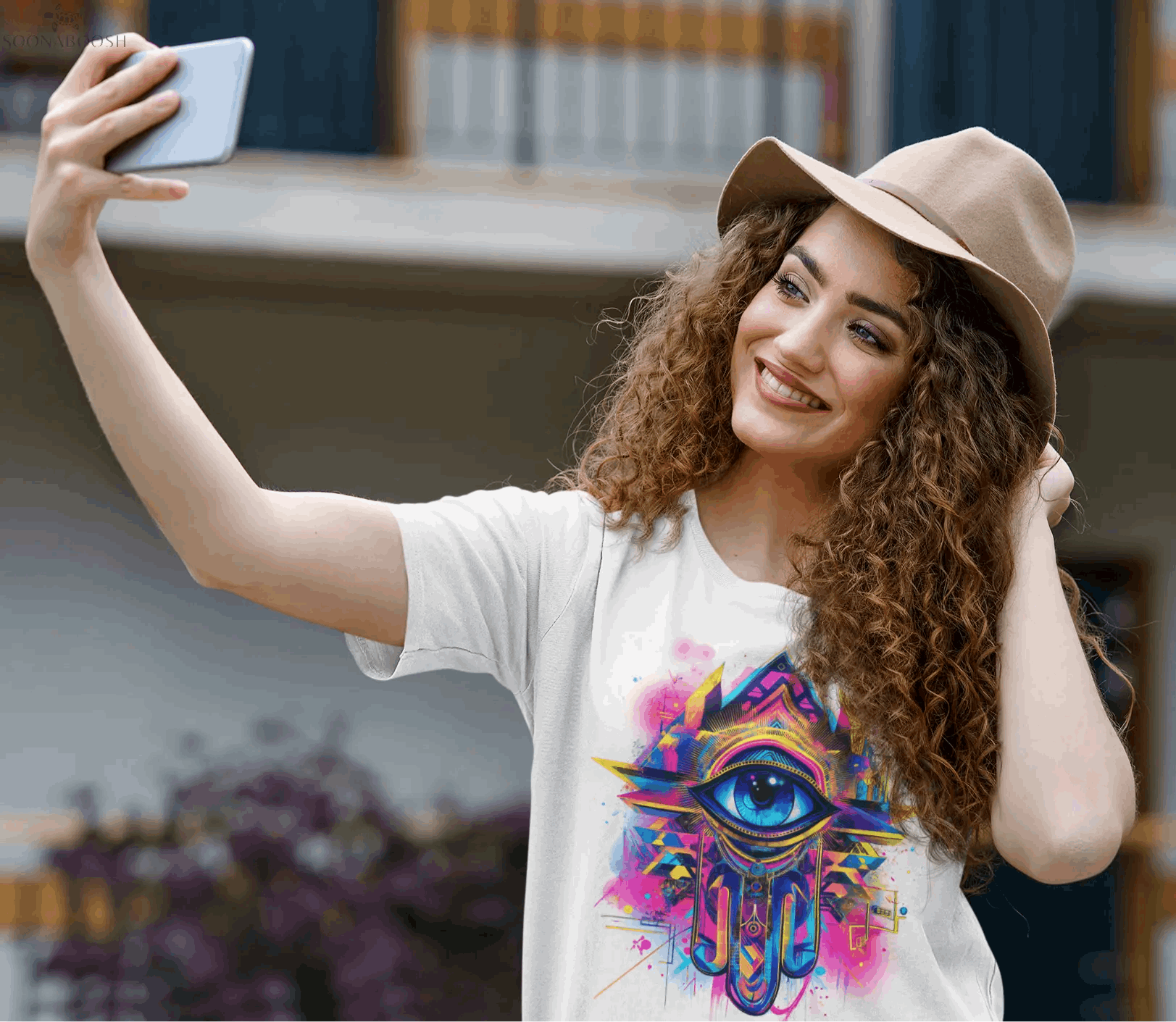 (K)hamsa T-Shirt | Women's Relaxed Cotton Tee with Protective Symbol SOONABOOSH