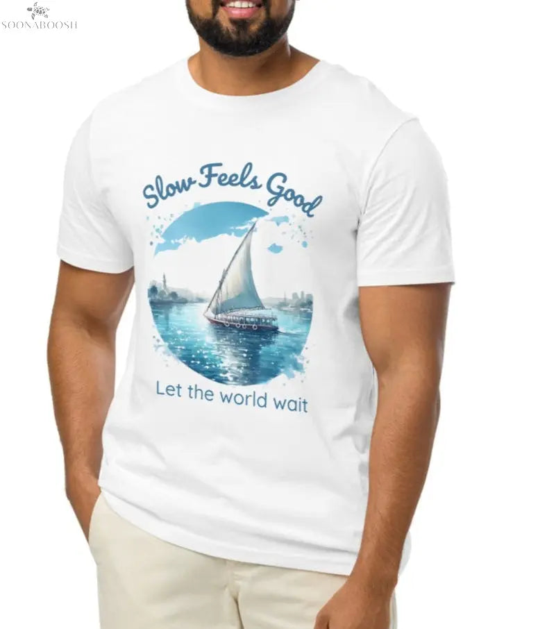 Unisex Organic Cotton T-Shirt | Slow Feels Good – Sail the Nile in Style SOONABOOSH