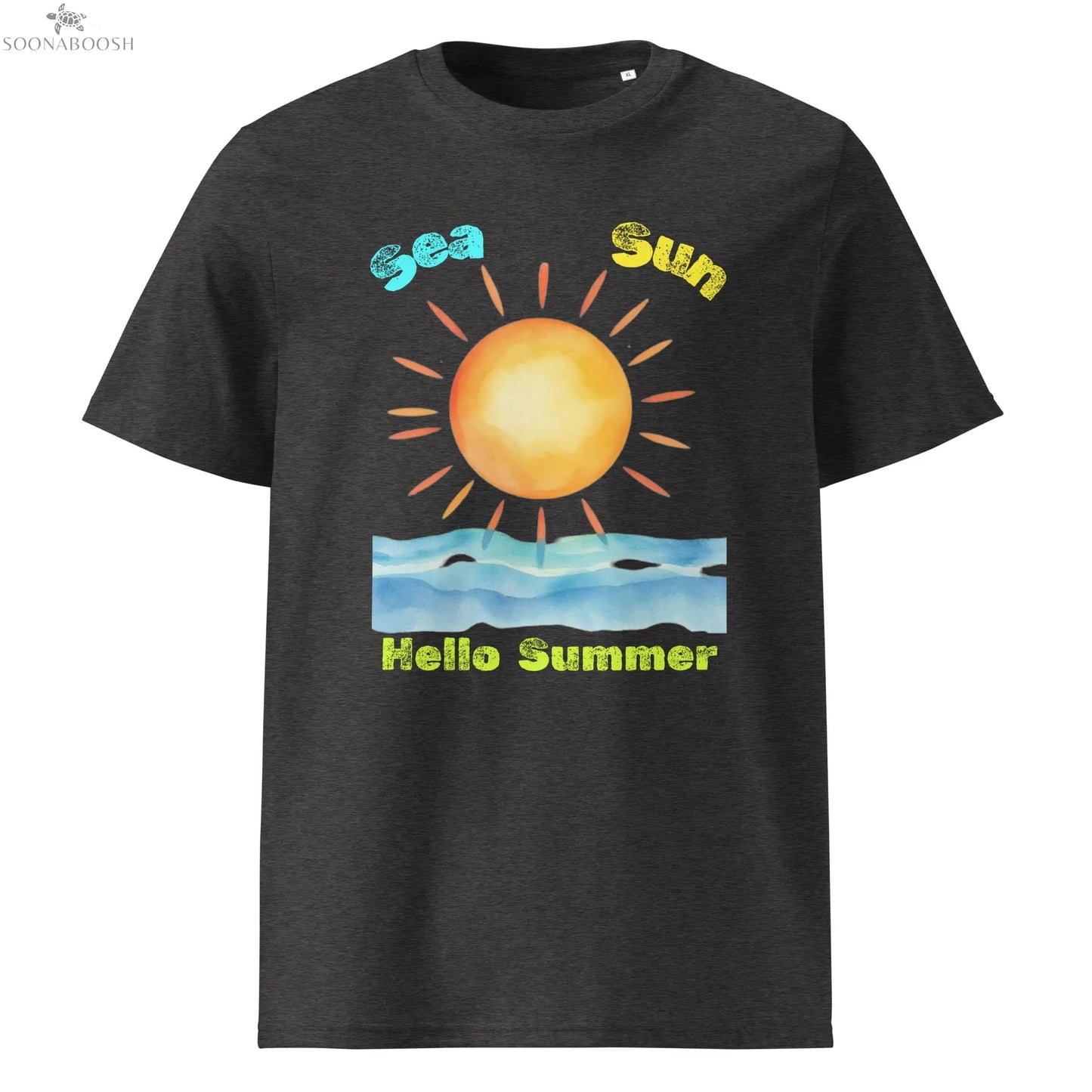 Sun Sand Hello Summer T-shirt made with organic cotton – Egyptian inspired design by Soonaboosh