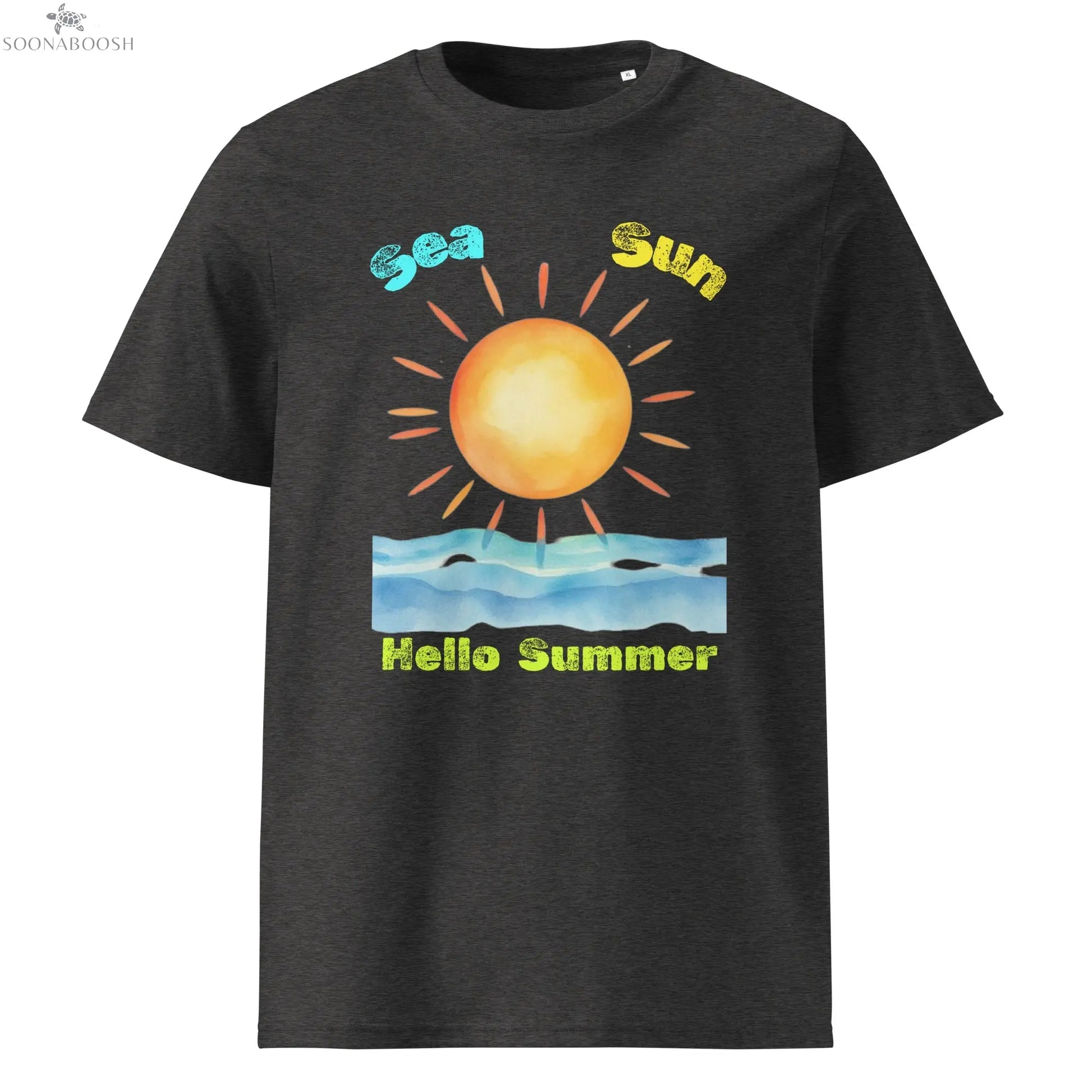 Sun Sand Hello Summer T-shirt made with organic cotton – Egyptian inspired design by Soonaboosh