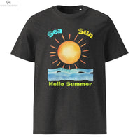 Sun Sand Hello Summer T-shirt made with organic cotton – Egyptian inspired design by Soonaboosh