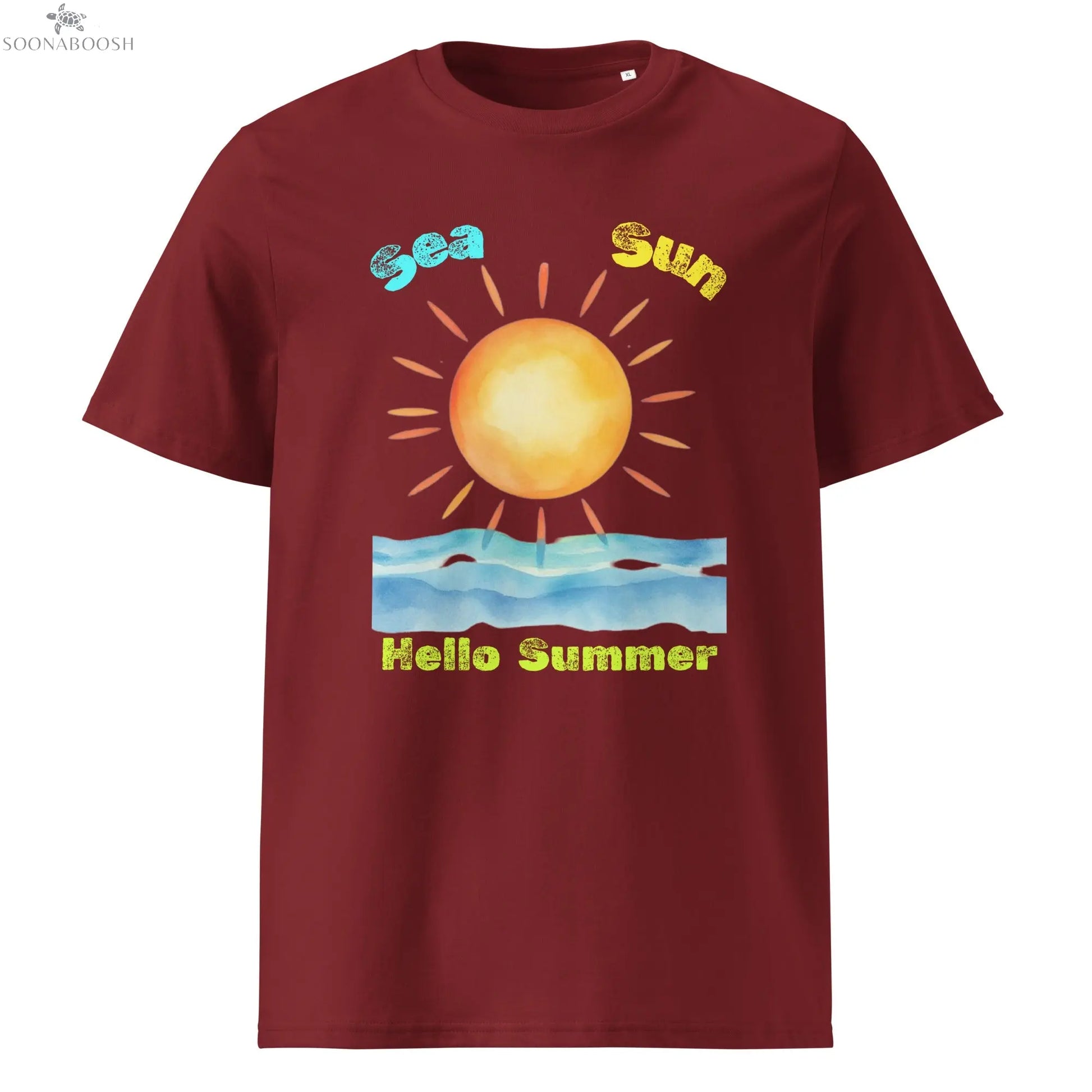 Sun Sand Hello Summer T-shirt made with organic cotton – Egyptian inspired design by Soonaboosh
