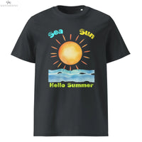 Sun Sand Hello Summer T-shirt made with organic cotton – Egyptian inspired design by Soonaboosh