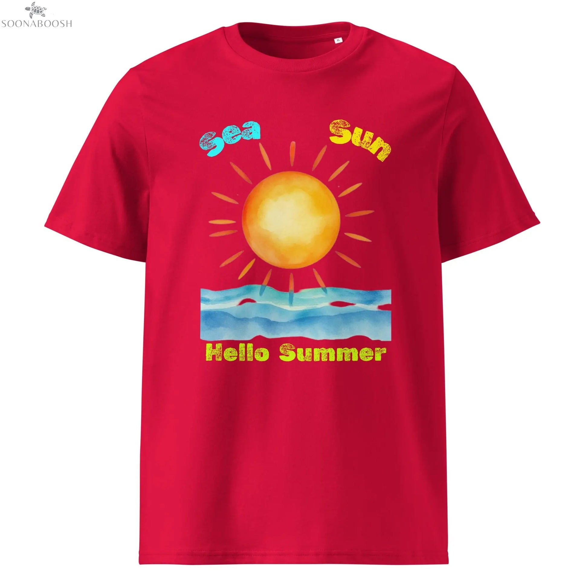 Sun Sand Hello Summer T-shirt made with organic cotton – Egyptian inspired design by Soonaboosh