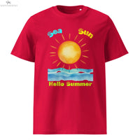 Sun Sand Hello Summer T-shirt made with organic cotton – Egyptian inspired design by Soonaboosh