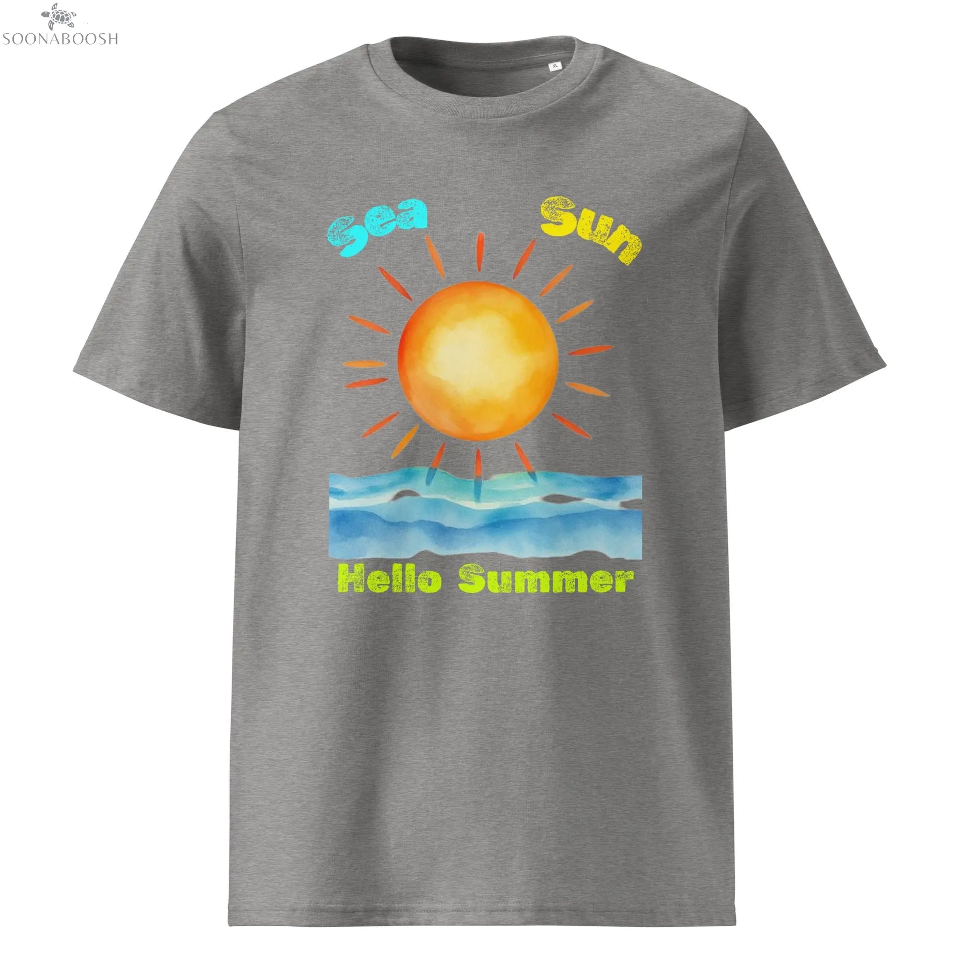 Sun Sand Hello Summer T-shirt made with organic cotton – Egyptian inspired design by Soonaboosh
