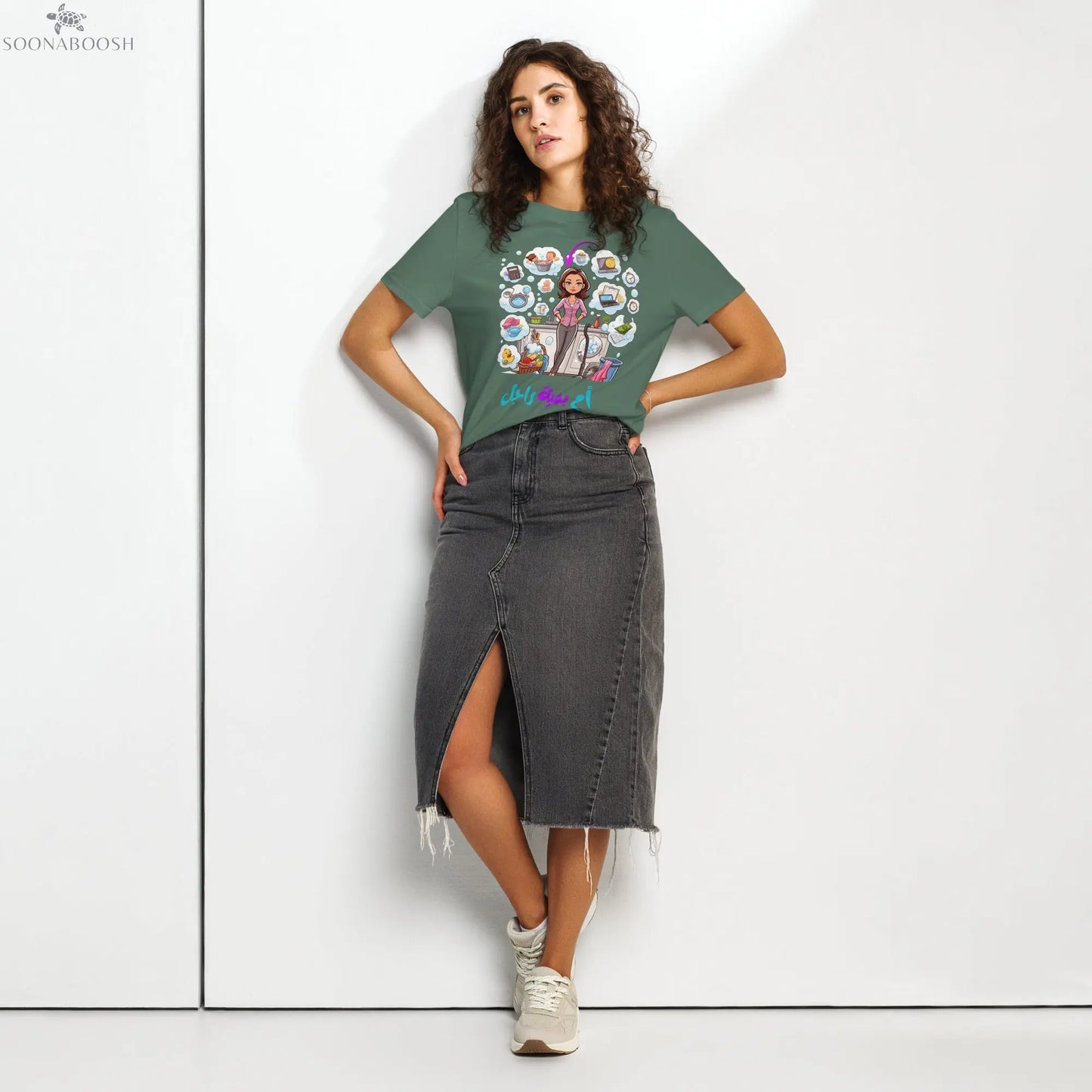 Women’s organic ribbed neck Strong Mom t-shirt | أم بمية راجل SOONABOOSH