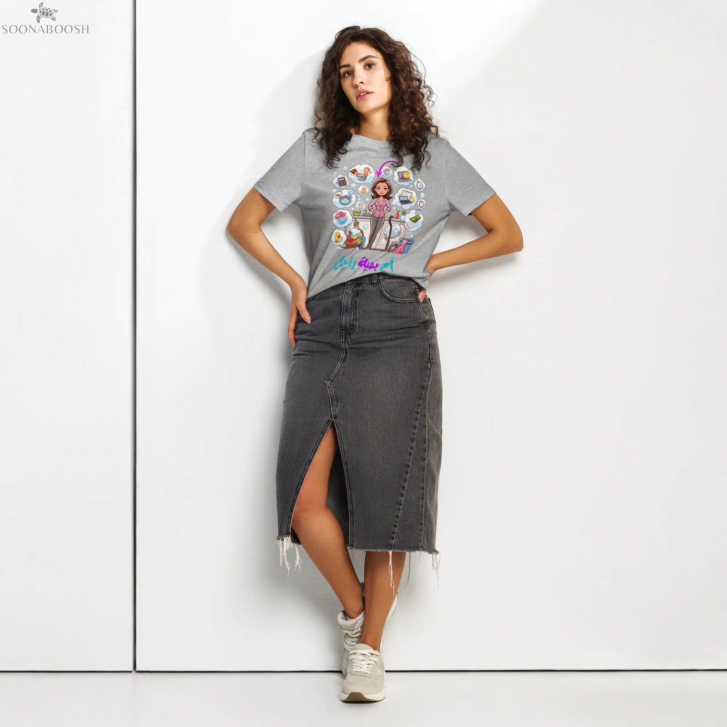 Women’s organic ribbed neck Strong Mom t-shirt | أم بمية راجل SOONABOOSH