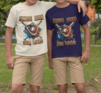 Youth Baseball Tee: 'Swing Hard, Stay Humble' Design Printify