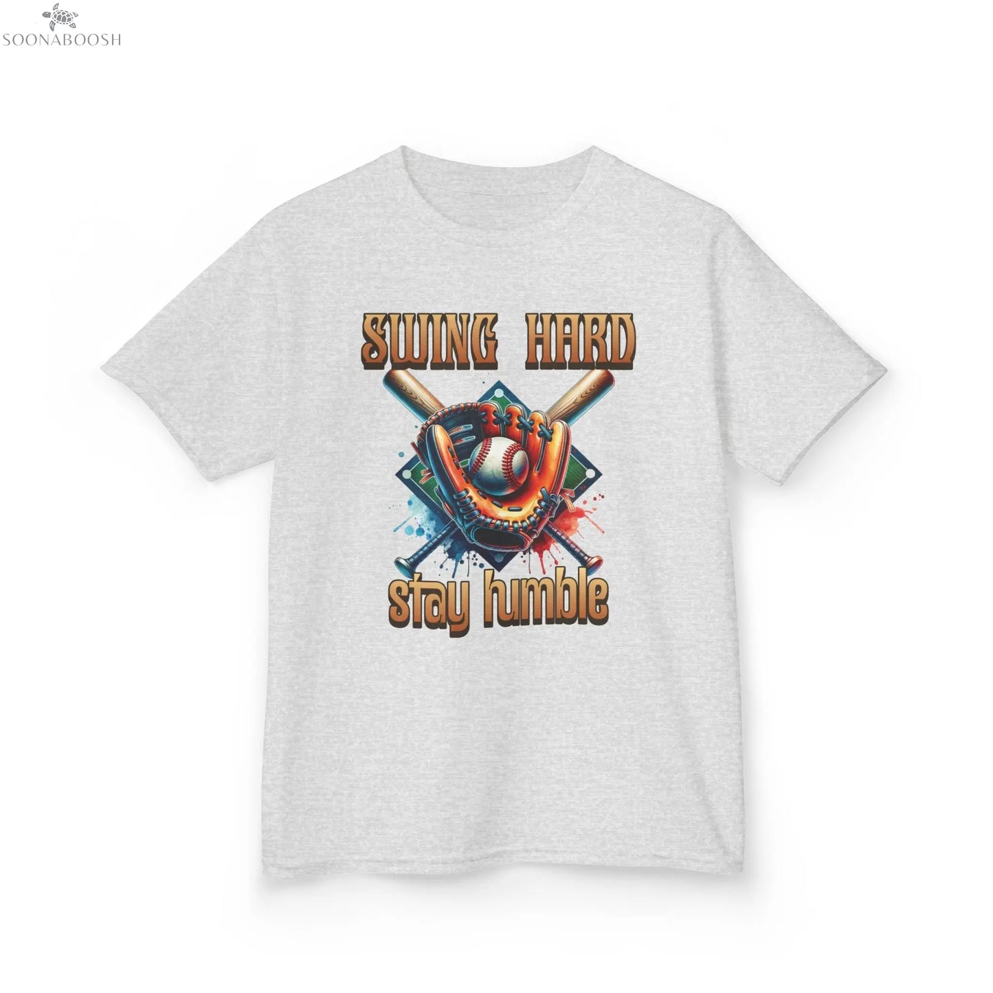Youth Baseball Tee: 'Swing Hard, Stay Humble' Design Printify