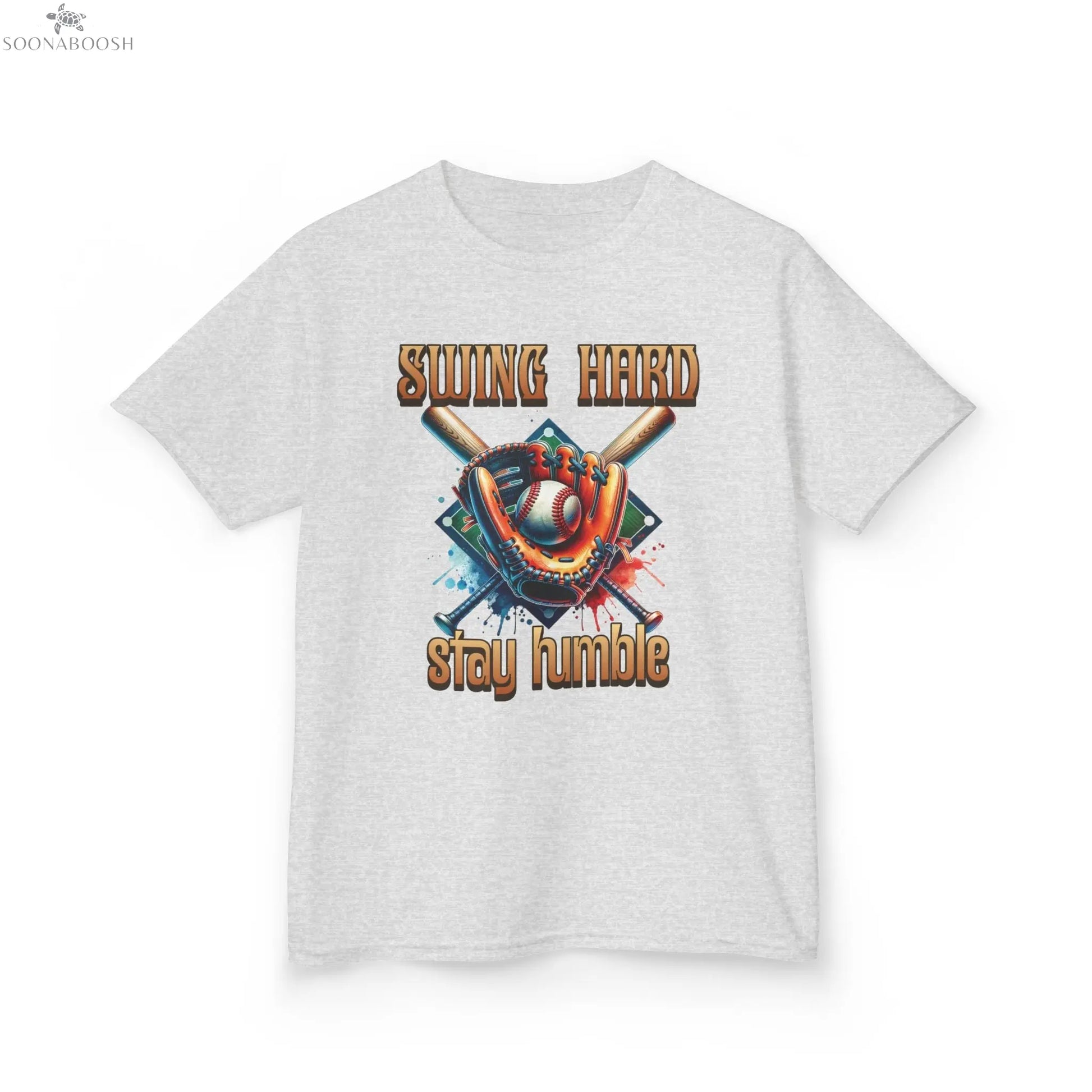 Youth Baseball Tee: 'Swing Hard, Stay Humble' Design Printify