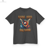Youth Baseball Tee: 'Swing Hard, Stay Humble' Design Printify