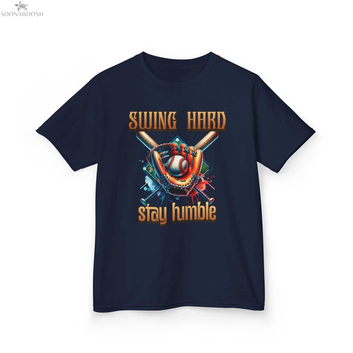 Youth Baseball Tee: 'Swing Hard, Stay Humble' Design Printify