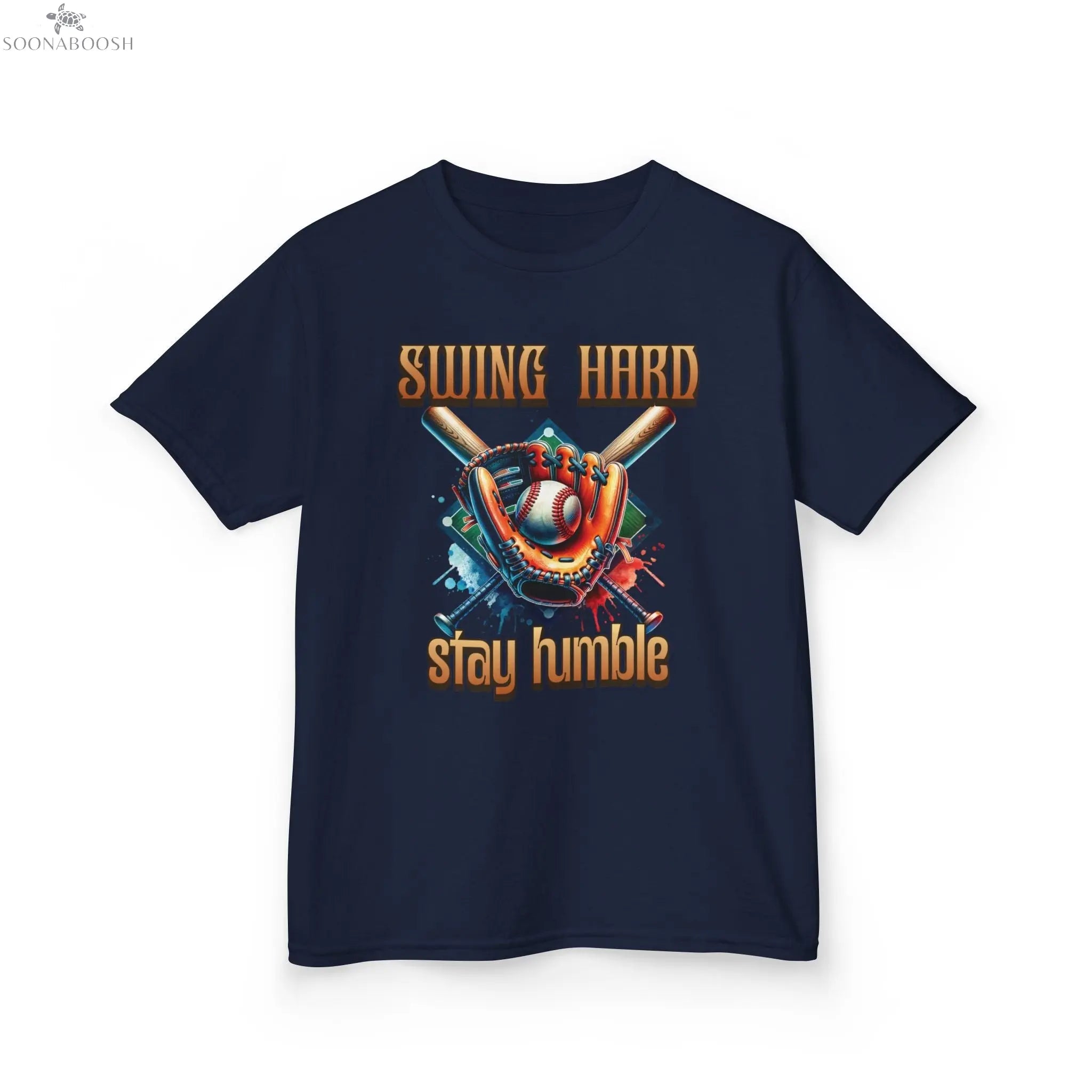 Youth Baseball Tee: 'Swing Hard, Stay Humble' Design Printify