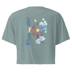 Pure bliss stylized mandala graphic crop top with English and Arabic text 